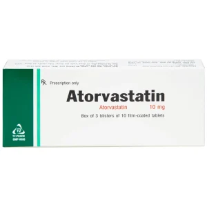 Thuốc Atorvastatin 10mg TV.Pharm điều trị tăng cholesterol toàn phần, LDL-cholesterol (3 vỉ x 10 viên)