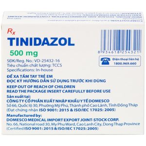Thuốc Tinidazol 500mg Domesco dự phòng nhiễm khuẩn sau phẫu thuật (1 vỉ x 4 viên)