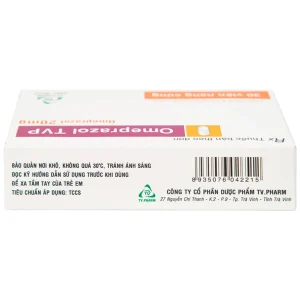 Viên nang cứng Omeprazol TVP 20mg điều trị loét tá tràng, viêm loét dạ dày (3 vỉ x 10 viên)