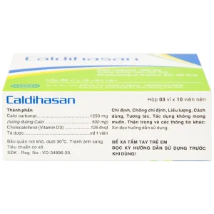 Thuốc Caldihasan Hasan phòng và điều trị thiếu hụt vitamin D, canxi (3 vỉ x 10 viên)