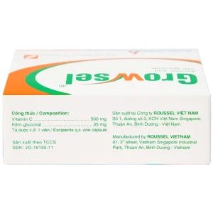 Thuốc Growsel Roussel điều trị bệnh do thiếu vitamin C và kẽm (3 vỉ x 10 viên)
