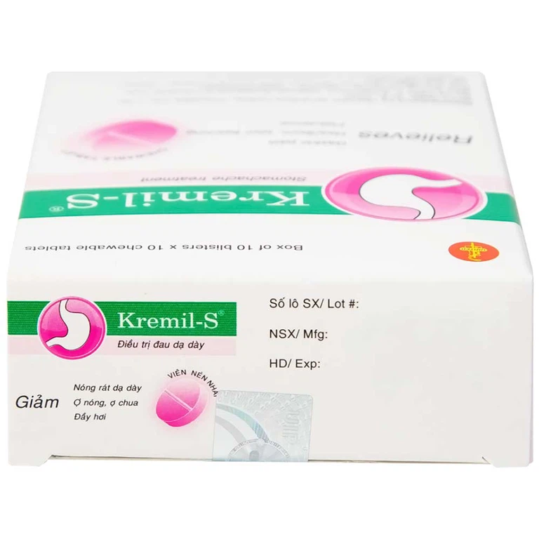 Viên nhai Kremil-S United điều trị đau dạ dày, giảm nóng rát dạ dày, ợ nóng, ợ chua (10 vỉ x 10 viên)