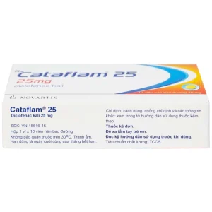 Thuốc Cataflam 25 Novartis điều trị đau sau chấn thương, viêm và sưng do bong gân (1 vỉ x 10 viên)