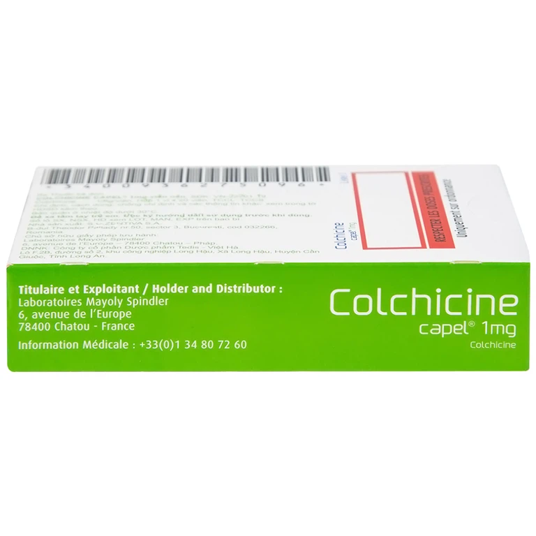 Thuốc Colchicine Capel 1mg Mayoly Spindler phòng ngừa và điều trị cơn gút cấp (20 viên)