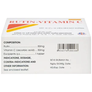 Thuốc Rutin-Vitamin C Mekophar hỗ trợ điều trị các hội chứng chảy máu, xơ cứng (10 vỉ x 10 viên)