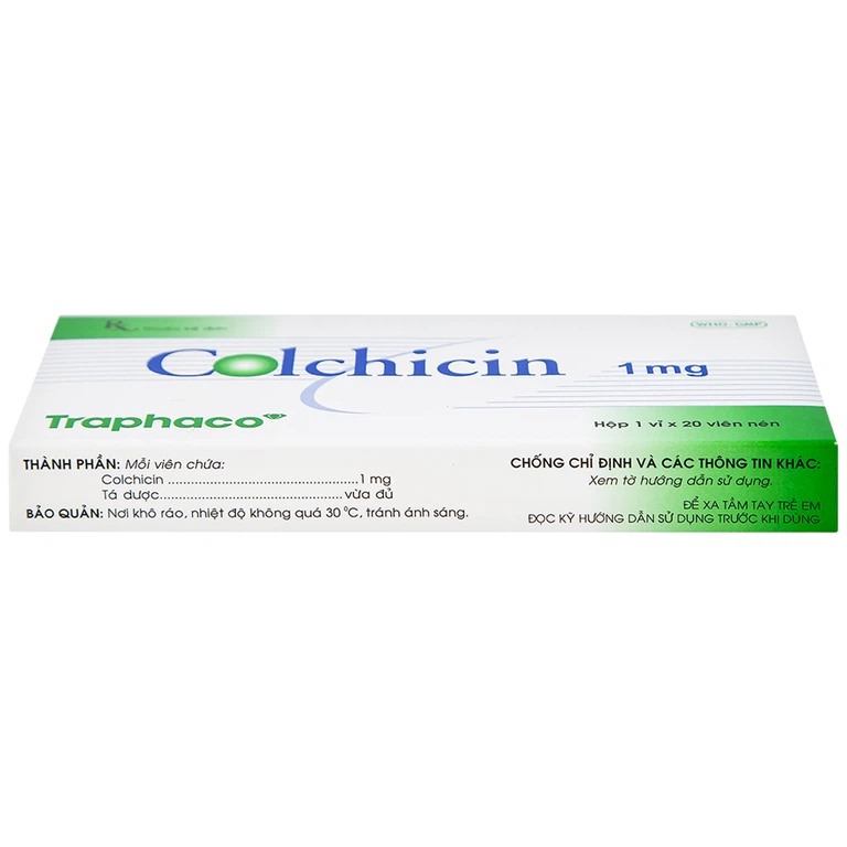 Thuốc Colchicin 1mg Traphaco phòng tái phát viêm khớp do gút và điều trị dài ngày bệnh gút (1 vỉ x 20 viên)