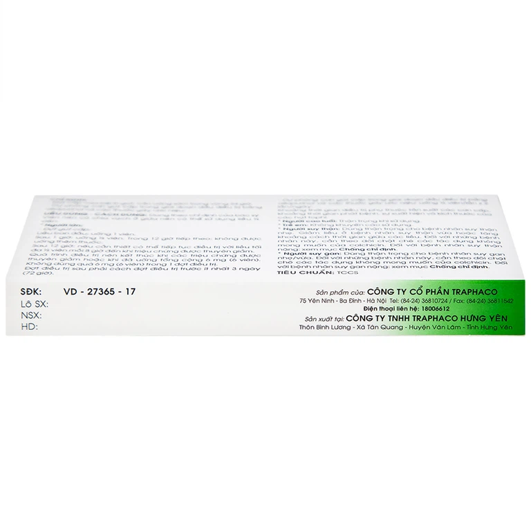 Thuốc Colchicin 1mg Traphaco phòng tái phát viêm khớp do gút và điều trị dài ngày bệnh gút (1 vỉ x 20 viên)