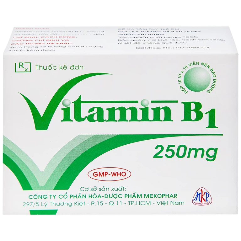Thuốc Vitamin B1 250mg Mekophar điều trị tình trạng thiếu Vitamin B (10 vỉ x 10 viên)