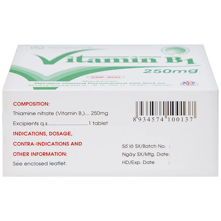 Thuốc Vitamin B1 250mg Mekophar điều trị tình trạng thiếu Vitamin B (10 vỉ x 10 viên)