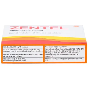 Thuốc Zentel Albendazole 200mg GSK điều trị các loại giun đường ruột nhạy cảm (1 vỉ x 2 viên)
