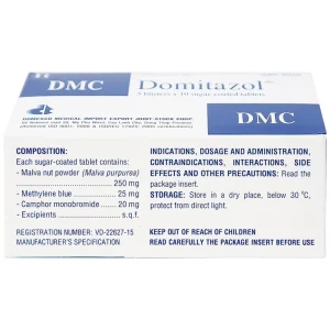 Thuốc Domitazol Domesco điều trị nhiễm trùng đường tiết niệu (5 vỉ x 10 viên)