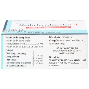 Thuốc Methylprednisolon 4 Khapharco kháng viêm, điều trị viêm khớp dạng thấp, lupus ban đỏ hệ thống (10 vỉ x 10 viên)