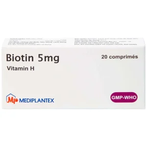 Thuốc Biotin 5mg Mediplantex điều trị thiếu hụt biotin (2 vỉ x 10 viên)
