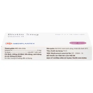 Thuốc Biotin 5mg Mediplantex điều trị thiếu hụt biotin (2 vỉ x 10 viên)