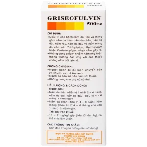 Thuốc Griseofulvin 500mg Vidipha điều trị các bệnh nấm da, tóc, lông, móng tay, móng chân (2 vỉ x 10 viên)