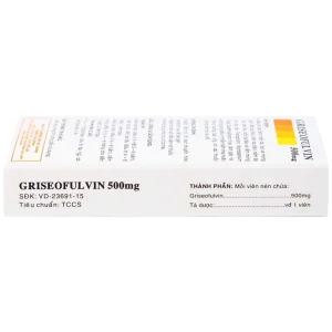 Thuốc Griseofulvin 500mg Vidipha điều trị các bệnh nấm da, tóc, lông, móng tay, móng chân (2 vỉ x 10 viên)