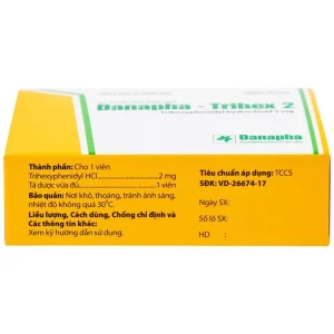 Thuốc Danapha - Trihex 2 điều trị hỗ trợ hội chứng Parkinson, giảm hội chứng ngoại tháp (5 vỉ x 20 viên)