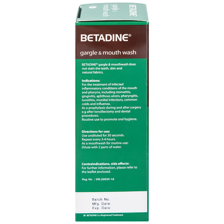 Thuốc súc họng, súc miệng Betadine Gargle and Mouthwash điều trị viêm và nhiễm khuẩn miệng, họng (125ml)