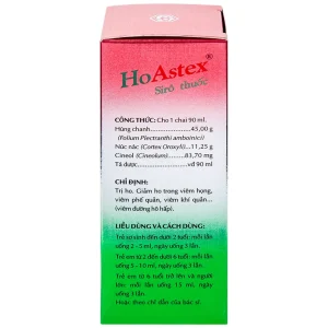 Siro HoAstex OPC điều trị ho, giảm ho trong viêm họng, viêm phế quản (90ml)