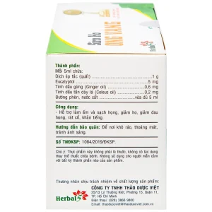 Siro ho Ong Vàng Thảo Dược Việt hỗ trợ làm ấm và sạch họng, giảm ho (30 gói x 5ml)