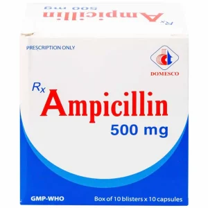 Thuốc Ampicillin 500mg Domesco điều trị nhiễm khuẩn (10 vỉ x 10 viên)