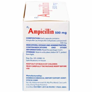 Thuốc Ampicillin 500mg Domesco điều trị nhiễm khuẩn (10 vỉ x 10 viên)