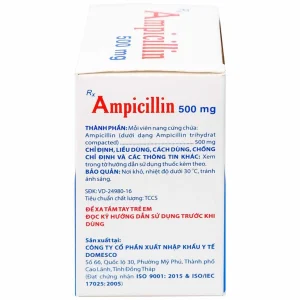 Thuốc Ampicillin 500mg Domesco điều trị nhiễm khuẩn (10 vỉ x 10 viên)