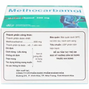Viên nén Methocarbamol 500mg Khapharco điều trị ngắn hạn cơn đau, co thắt cơ, bong gân (10 vỉ x 10 viên)