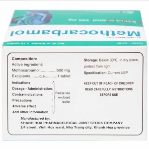 Viên nén Methocarbamol 500mg Khapharco điều trị ngắn hạn cơn đau, co thắt cơ, bong gân (10 vỉ x 10 viên)