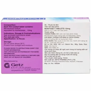 Viên nén Montiget 10mg Getz phòng và điều trị suyễn mạn tính (2 vỉ x 7 viên)