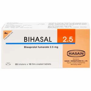 Thuốc Bihasal 2.5 Hasan điều trị tăng huyết áp, đau thắt ngực, suy tim mạn tính ổn định (5 vỉ x 10 viên)