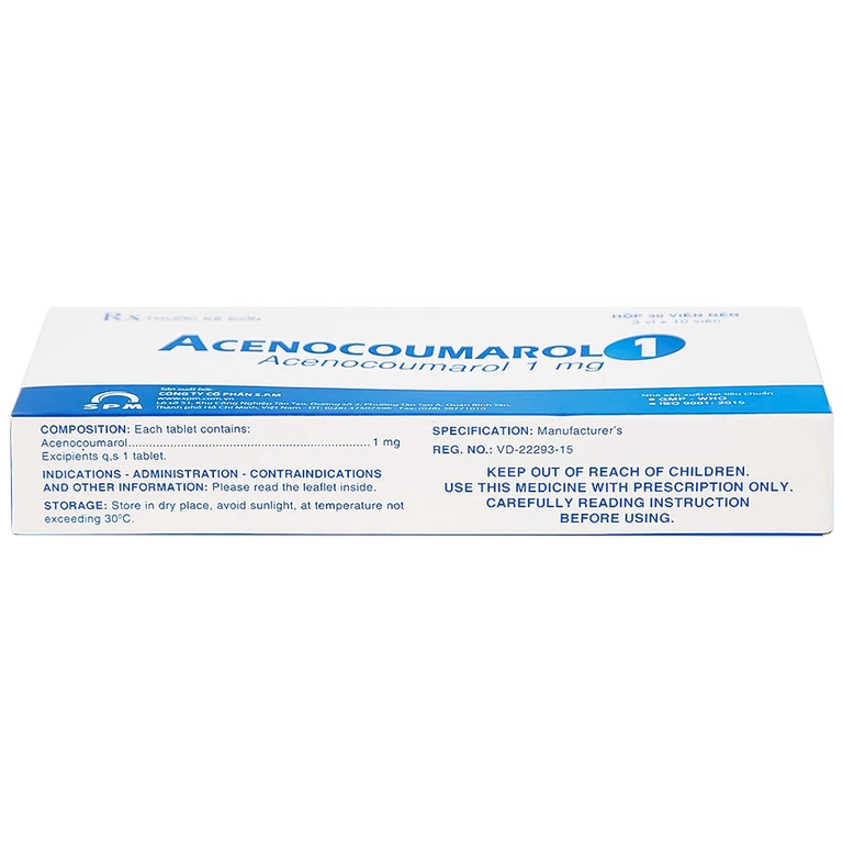 Thuốc Acenocoumarol 1 SPM điều trị và ngăn ngừa bệnh nghẽn mạch (3 vỉ x 10 viên)