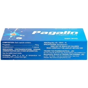 Viên nang cứng Pagalin 75mg Trường Thọ điều trị đau thần kinh, động kinh (3 vỉ x 10 viên)