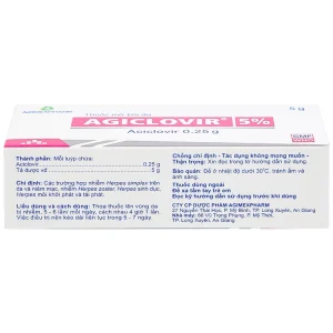Thuốc mỡ bôi da Agiclovir 5% Agimexpharm điều trị nhiễm Herpes simplex, Herpes zoster, Herpes sinh dục (5g)