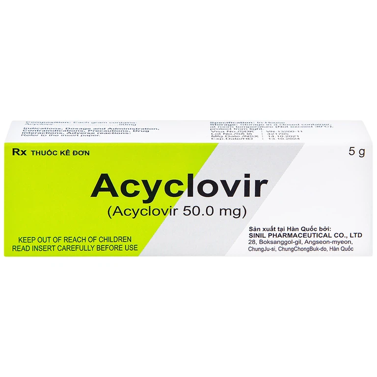Kem bôi da Acyclovir Sinil điều trị nhiễm virus Herpes simplex (5g)