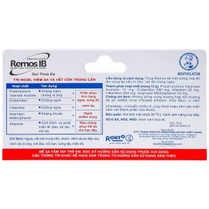 Gel Remos IB trị ngứa, viêm da và vết côn trùng cắn (10g)