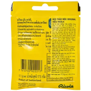 Kẹo ngậm không đường Ricola Original Herb giảm ho, thông cổ mát họng, giảm viêm họng (17.5g)