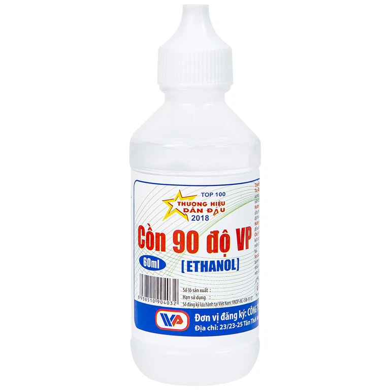 Cồn trắng 90 độ Vĩnh Phúc hỗ trợ sát trùng vết thương ngoài (60ml)