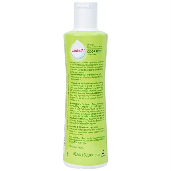Dung dịch vệ sinh phụ nữ Lactacyd Odor Fresh Sanofi hỗ trợ bảo vệ và ngăn mùi khó chịu (250ml)