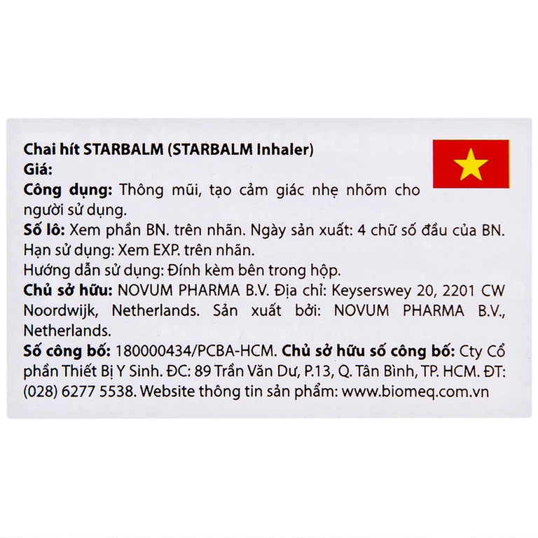 Chai hít Starbalm Sports Inhaler Novum thông mũi