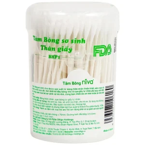 Tăm bông sơ sinh Niva BHP1 thân giấy 2 đầu tròn vệ sinh tai, mũi, vệ sinh cá nhân (200 que)