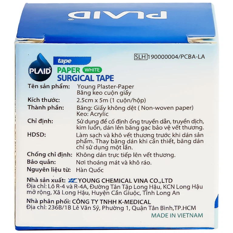Băng keo cuộn giấy Young Plaster-Paper 2.5cm x 5m Young Chemical cố định ống truyền dẫn, dán lên gạc cố định vết thương (1 cuộn)
