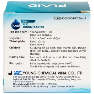 Băng keo cuộn lụa Young Plaster-Silk 2.5cm x 5m Young Chemical cố định ống truyền dẫn, dán lên gạc cố định vết thương (1 cuộn)