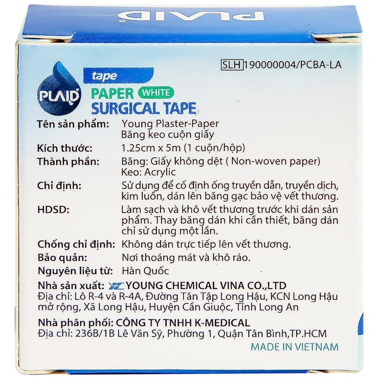 Băng keo cuộn giấy Young Plaster-Paper 1.25cm x 5m Young Chemical cố định ống truyền dẫn, dán lên gạc cố định vết thương (1 cuộn)