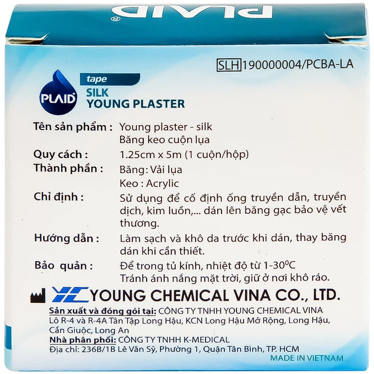 Băng keo cuộn lụa Young Plaster-Silk 1.25cm x 5m Young Chemical cố định ống truyền dẫn, dán lên gạc cố định vết thương (1 cuộn)