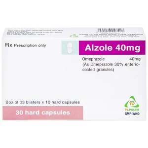 Thuốc Alzole 40mg TV.Pharm điều trị viêm thực quản, viêm loét dạ dày, tá tràng (3 vỉ x 10 viên)