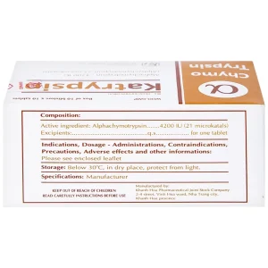 Viên nén Katrypsin 4200IU Khapharco điều trị phù nề sau chấn thương, phẫu thuật, bỏng (10 vỉ x 10 viên)