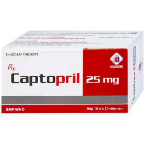 Thuốc Captopril 25mg Domesco điều trị tăng huyết áp, suy tim, nhồi máu cơ tim (10 vỉ x 10 viên)