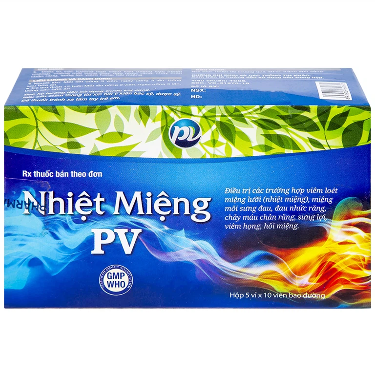Thuốc Nhiệt Miệng PV điều trị viêm loét miệng, lưỡi và miệng môi sưng đau (5 vỉ x 10 viên)