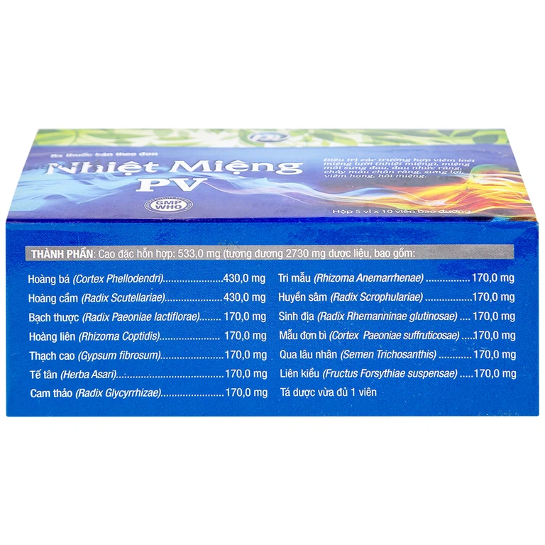 Thuốc Nhiệt Miệng PV điều trị viêm loét miệng, lưỡi và miệng môi sưng đau (5 vỉ x 10 viên)